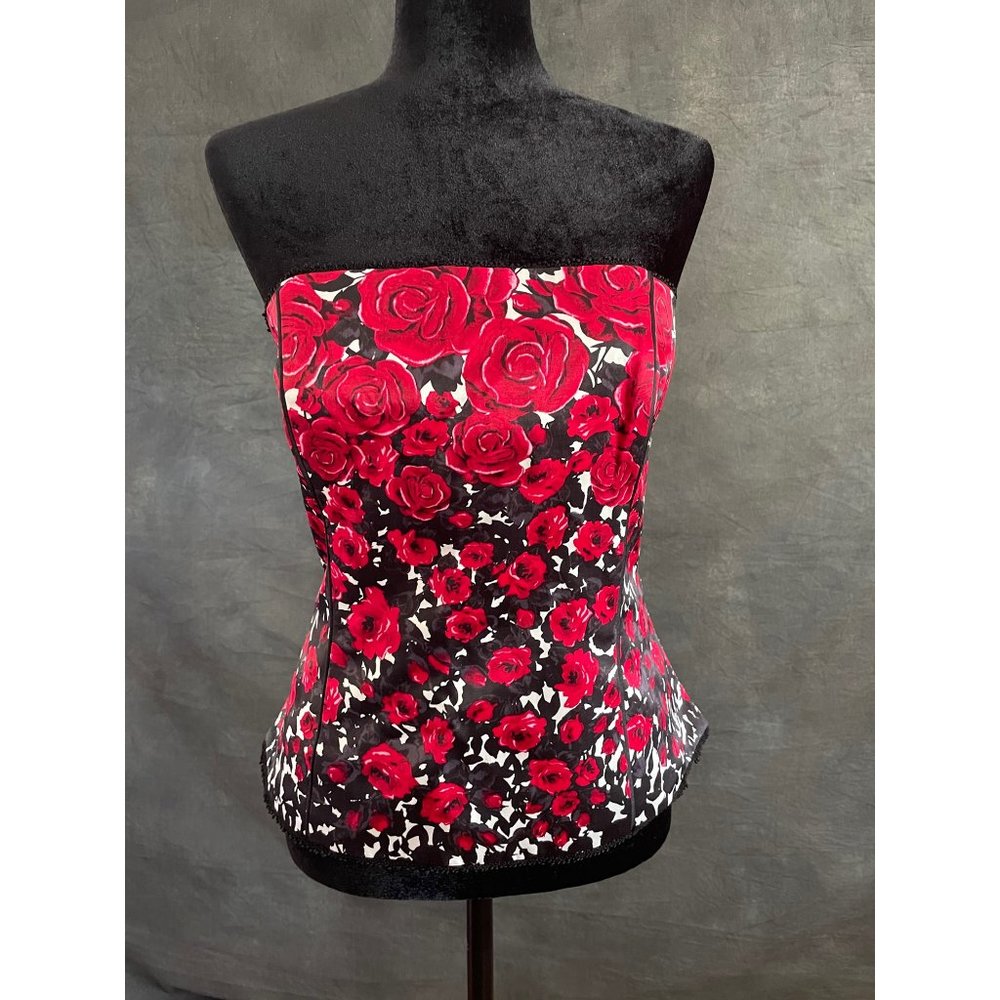 White House Black Market Red Rose Satin Bustier/Corset Strap-Option Size 12